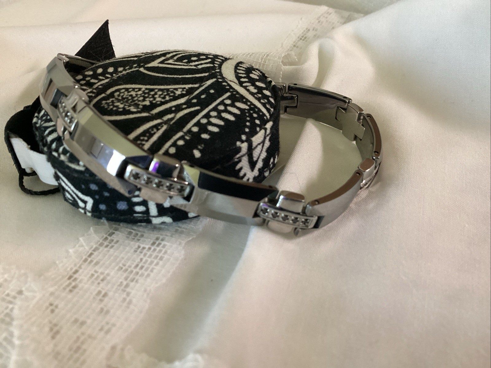 Stainless Steel Tungsten Cable Link Bracelet With Diamonds Men 8.5” Pre-owned