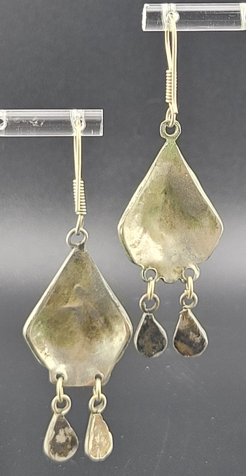 Vintage East India Blue Glass Stone Nickle Silver Chandelier Statement Earrings