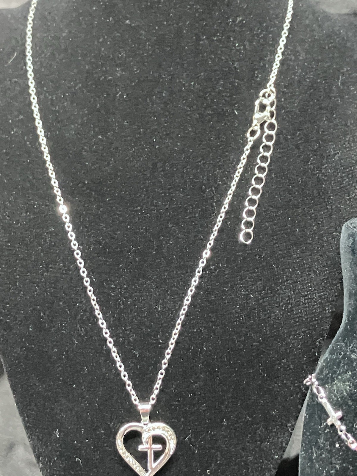 Womens Stainless steel heart w/cross CZ necklace and cross bracelet set