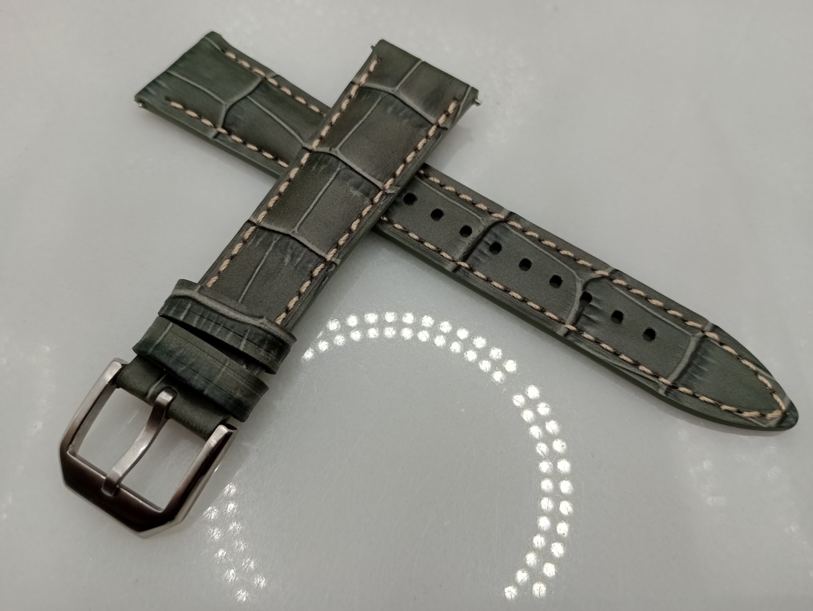 New 20mm Geckota Watchgecko Alligator Grain Calf Leather Grey Watch Strap 6B148