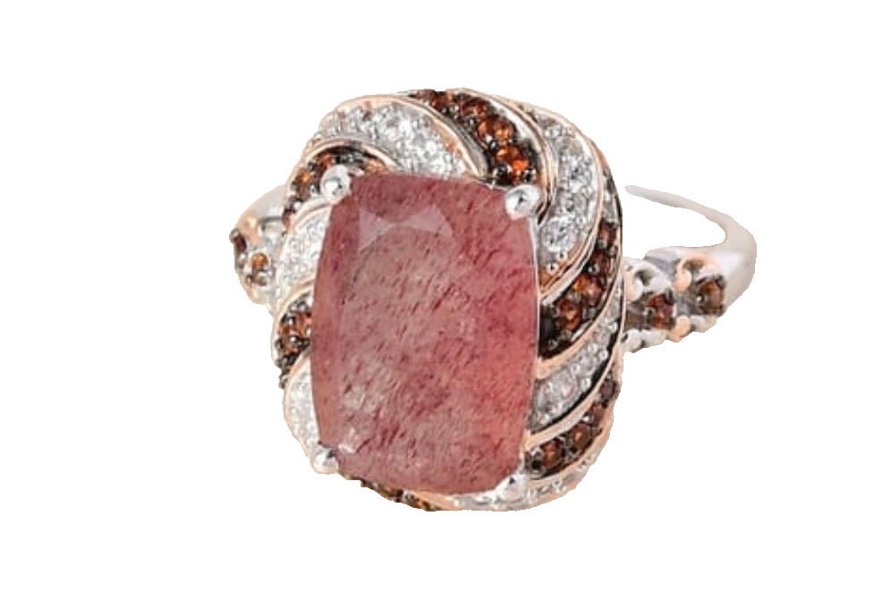 Women STATEMENT Ring Pink Red Tanzanian Ring (8) Sterling Silver Vermeil ELEGANT