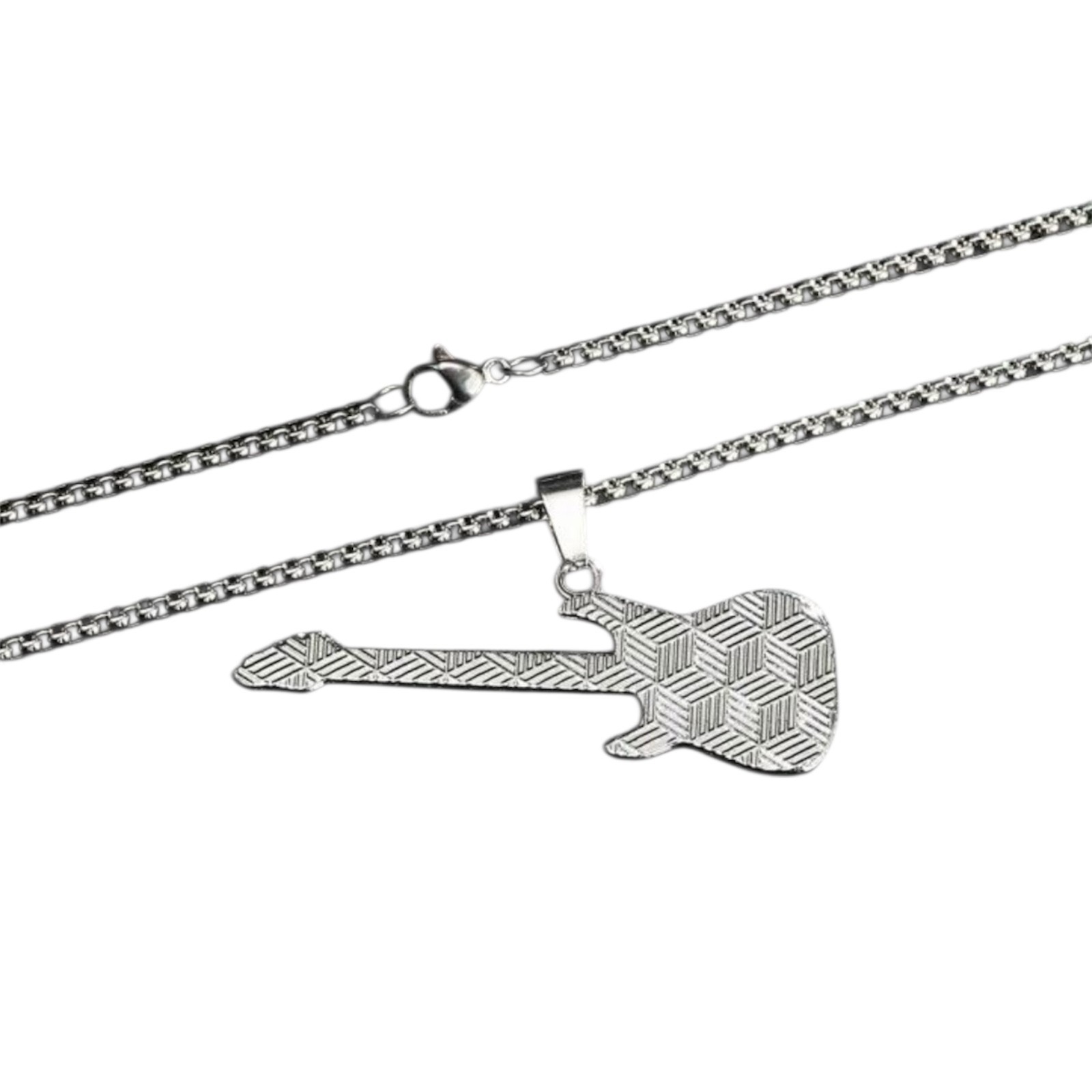 Stainless Steel Hip Hop Rock Guitar Pendant Necklace with 60cm Silver Chain UK