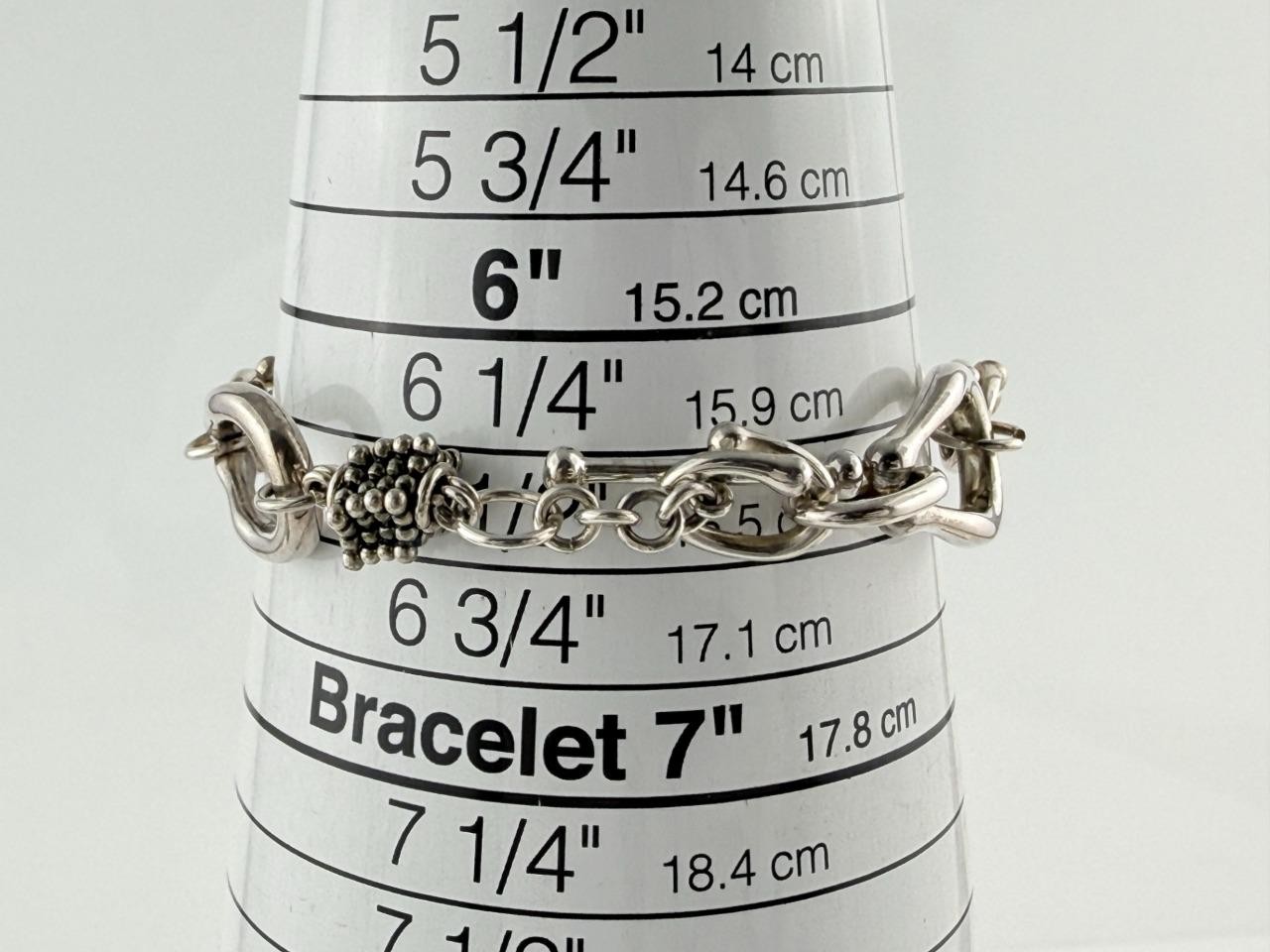 Michael Dawkins Sterling Silver Horsebit Chain Pearl Bracelet 6.5 Inch Length
