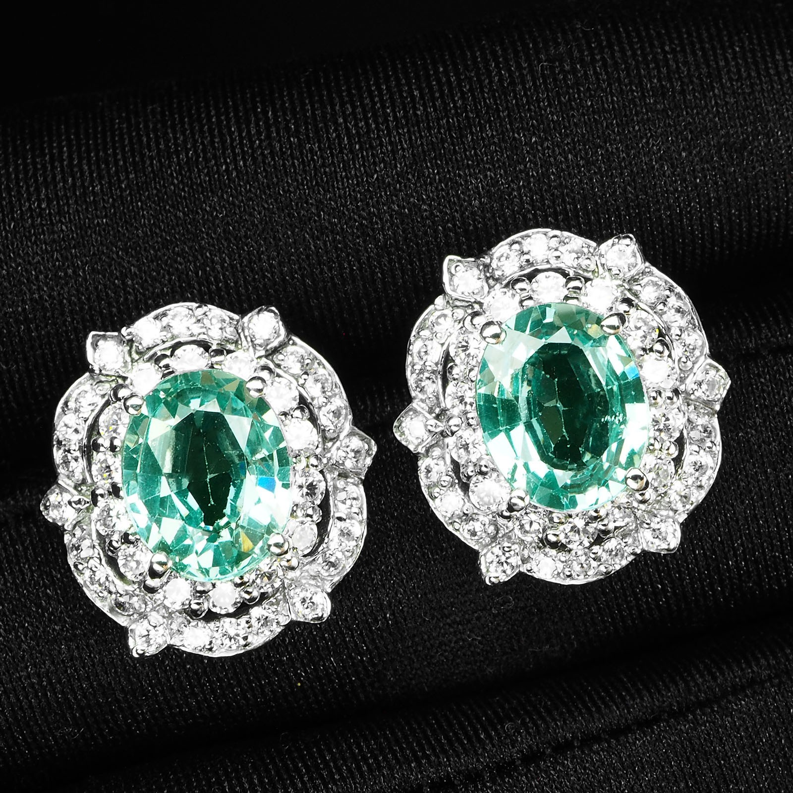 925 Sterling Silver White Gold Earrings Mint Green Paraiba Tourmaline 6.20Ct