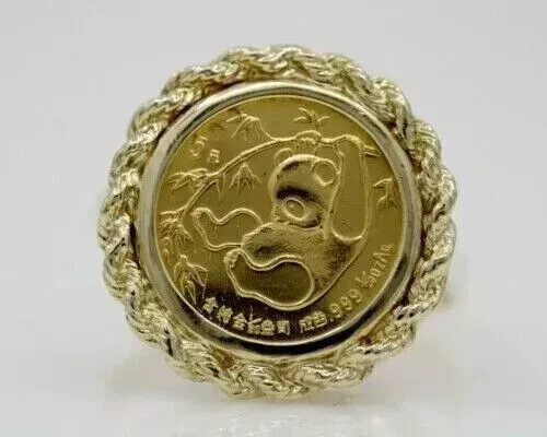 20″mm China Panda COIN Without Stone Beauty Fancy Ring 14k Yellow Gold Plated