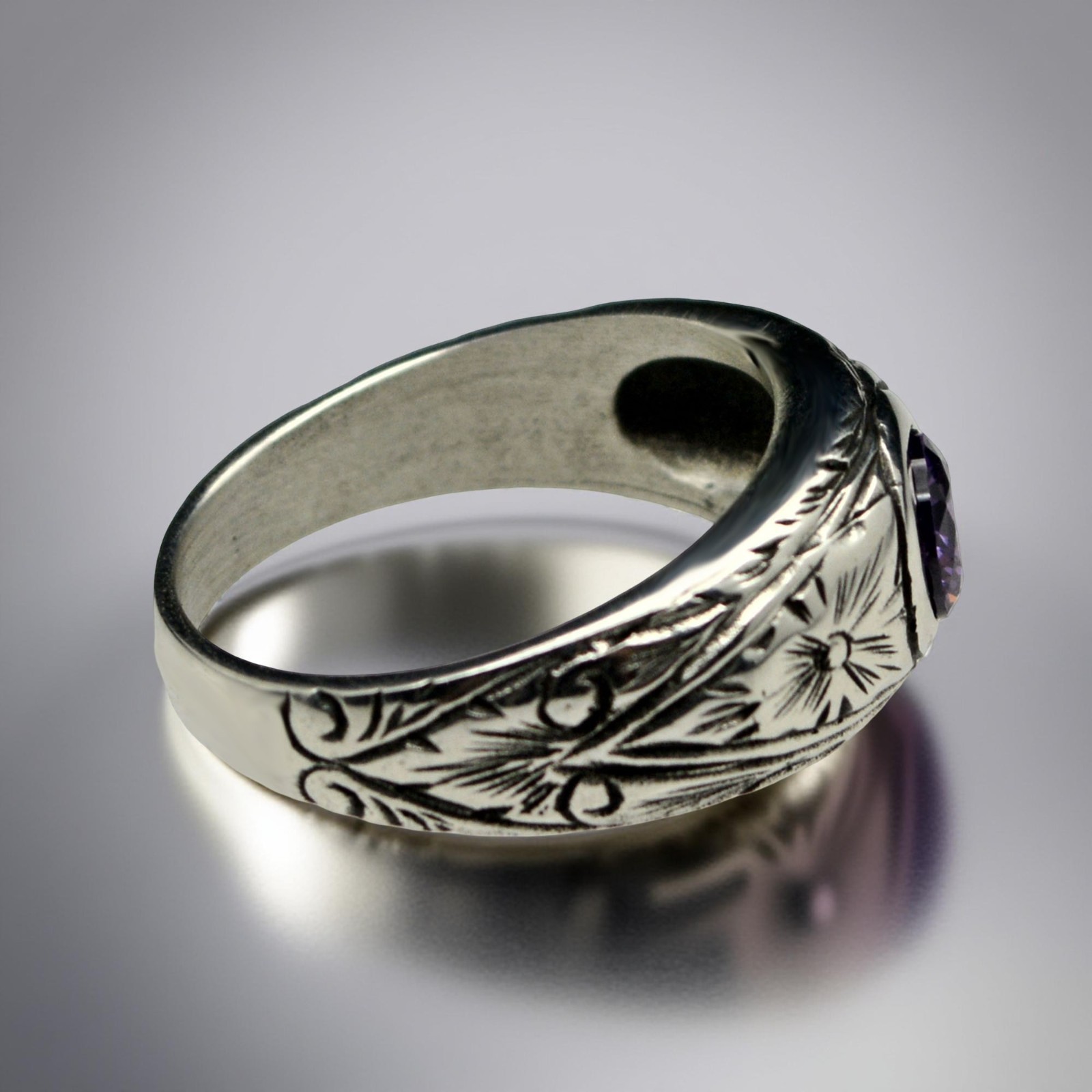 925 Sterling Silver Amethyst Men Ring Handmade Vintage Signet Band