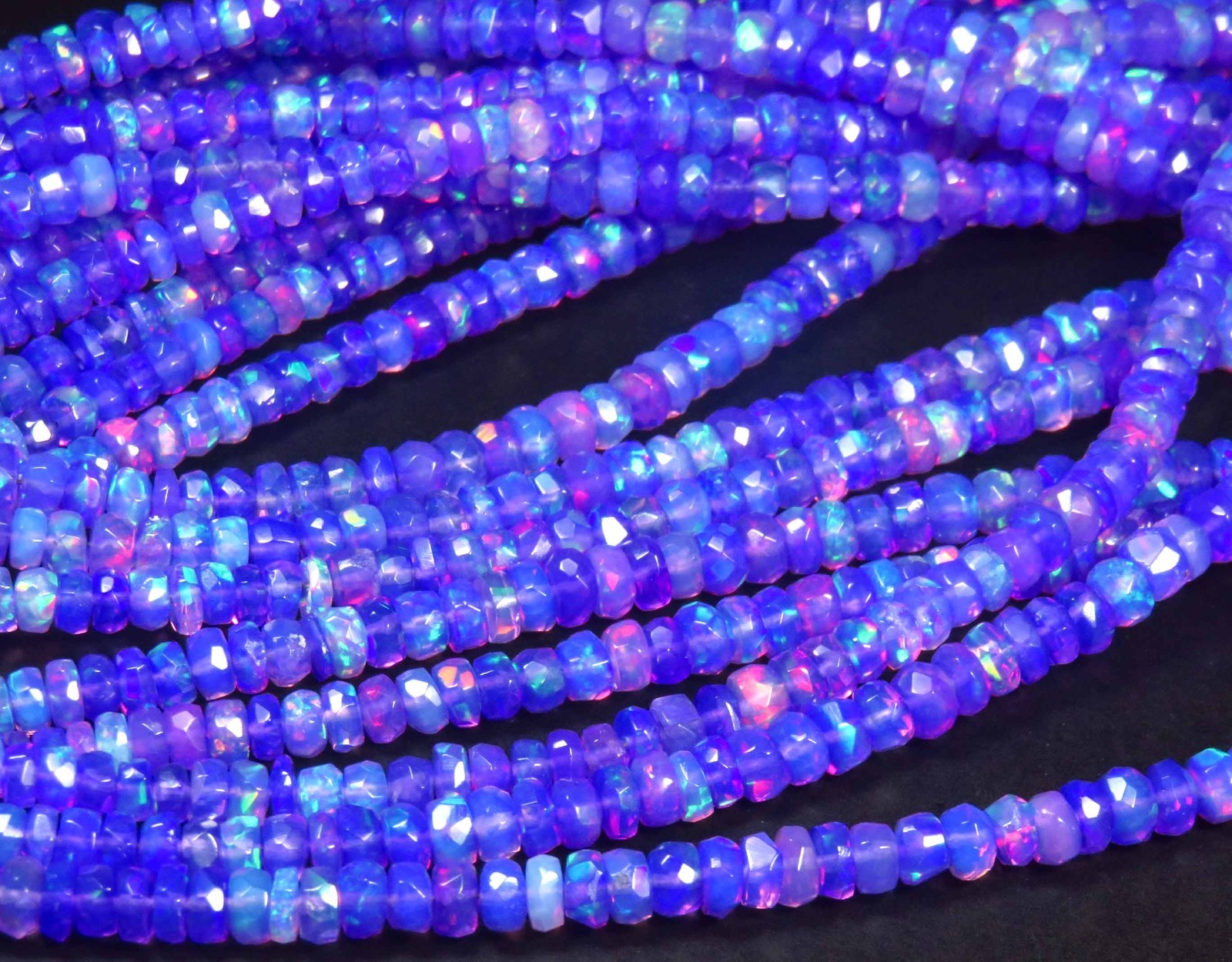 Natural Ethiopian Purple Opal Fire Faceted Rondelle Gems Beads 3.5-5.5mm 16″Inch