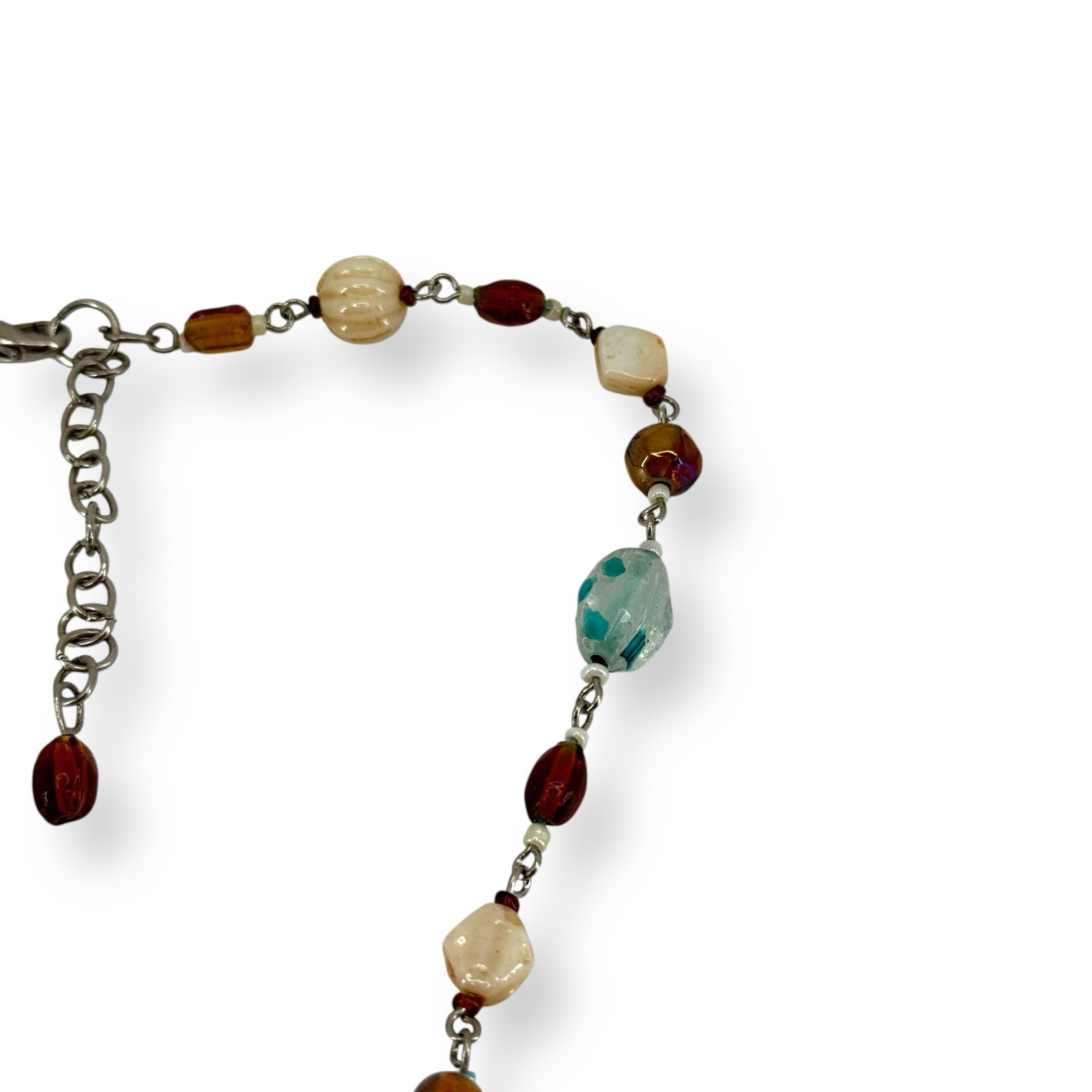 VTG Faux Bone Beaded Gemstone Necklace Earring Set Multicolor Hand Made Pendant