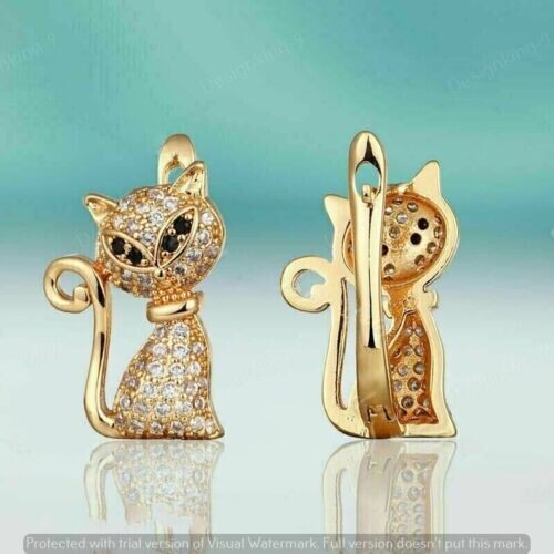 14K Yellow Gold Plated 2CT Round Cut Moissanite Cute “Cat ” Shape Stud Earrings