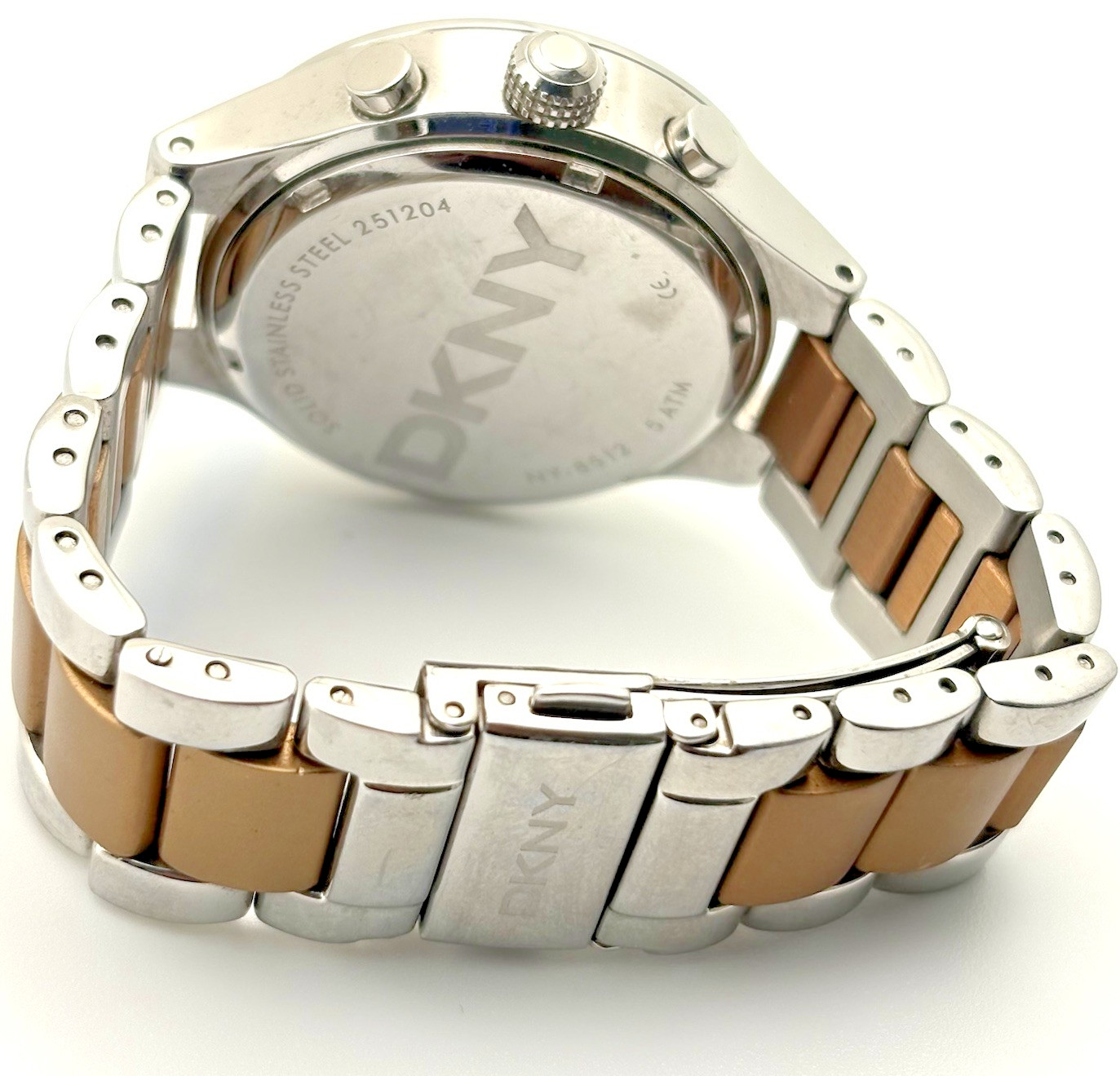 DKNY Chronograph Women Watch Stainless Steel Two-Tone Bracelet Pre-owned NY8512