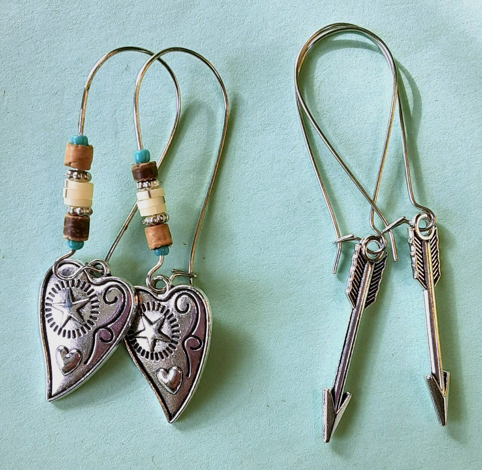 SOUTHWESTERN THEME 2 PAIR of earrings KIDNEY WIRE silver tone handcrafted