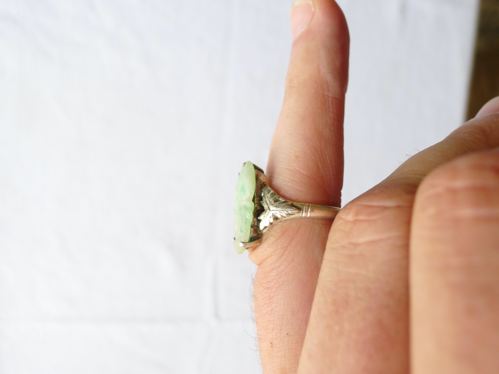 OLD CHINESE SILVER AND JADE RING CHINA EXPORT VINTAGE CHINA