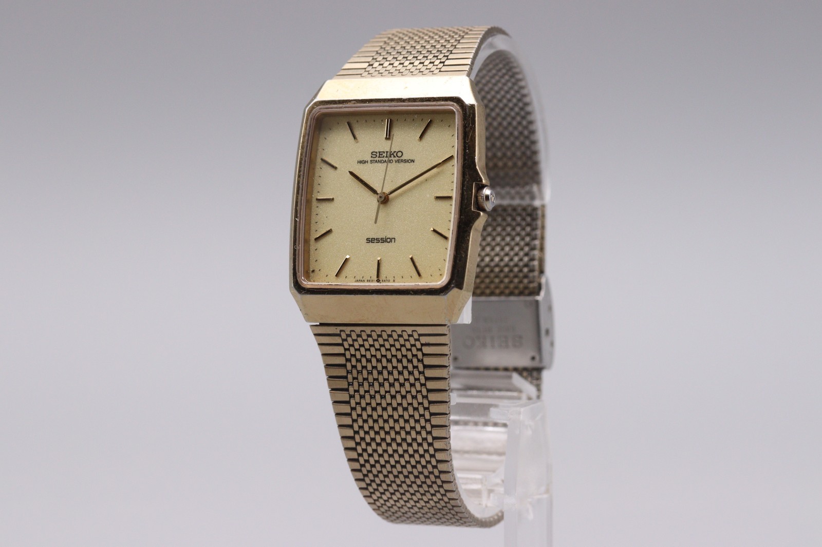 [Exc+5] Vintage Seiko Session 5E31-5A60 Gold Square Tank Mens Qz Watch JAPAN