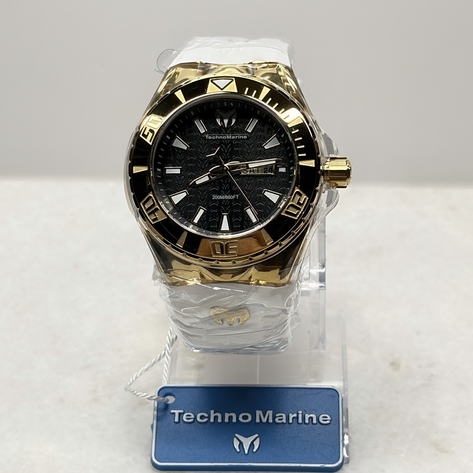 TechnoMarine Cruise Monogram Men’s 46mm Gold Black Dial White Strap TM-122013