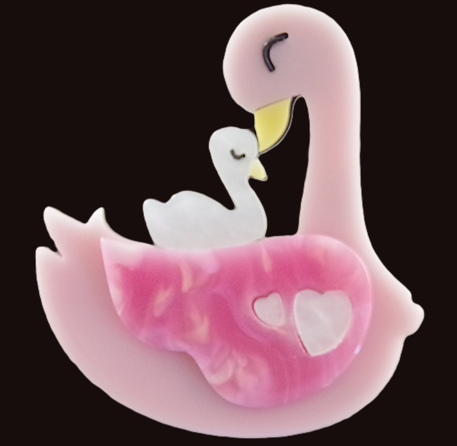 Cute! 2.5″ NWOT MOTHER & BABY SWAN BIRDS LAYERED ACRYLIC MOTHER’S DAY BROOCH PIN