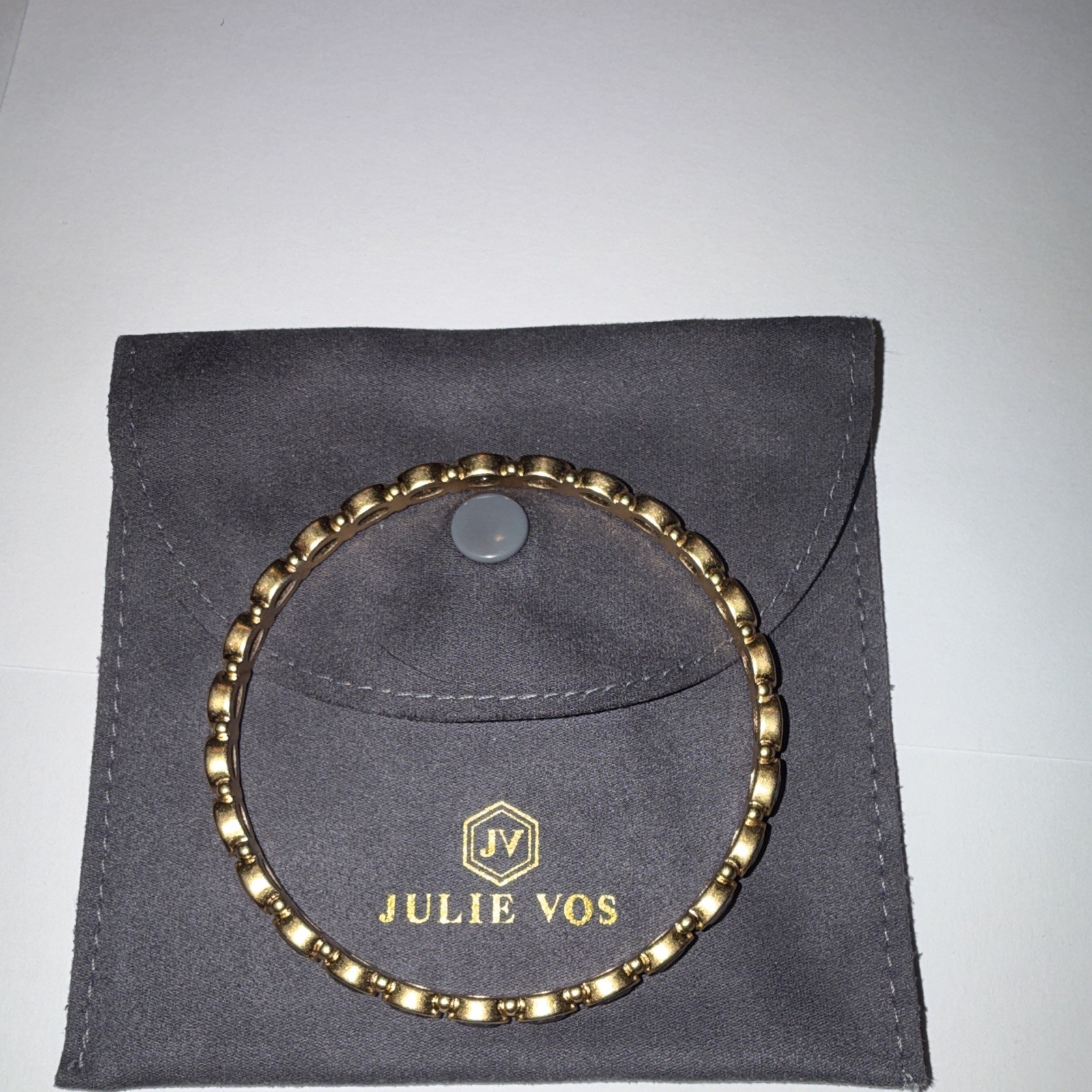 Julie Vos 24k Gold Overlay Bangle Bracelet Charcoal Blue Oval Stone
