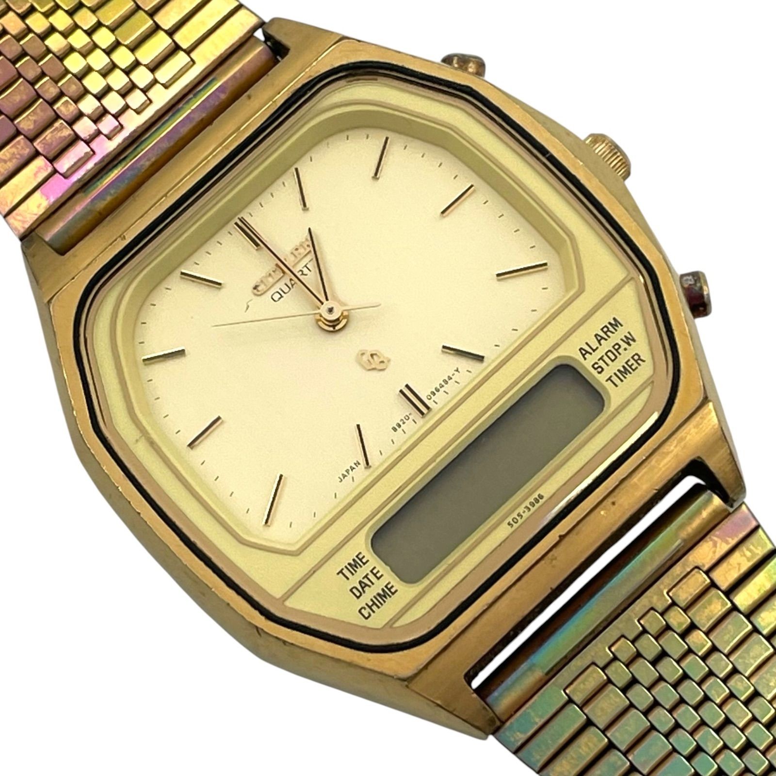 Working CITIZEN CUE Watch Ana Digi 4 082346 Y Gold QZ Quartz 3 Hands Gold a71