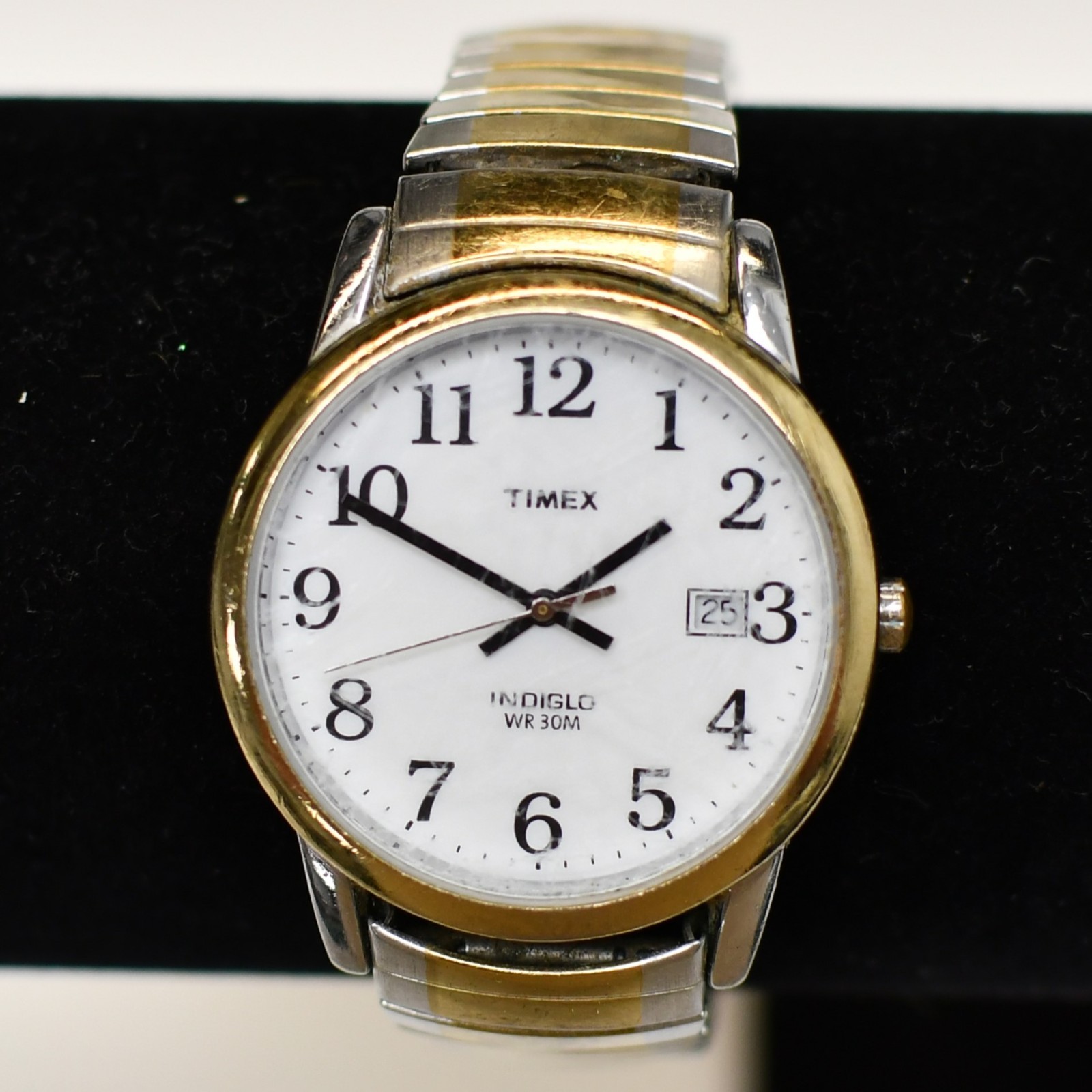 Timex Easy Reader Watch Men Indiglo 35mm Silver Gold Tone Date New Battery