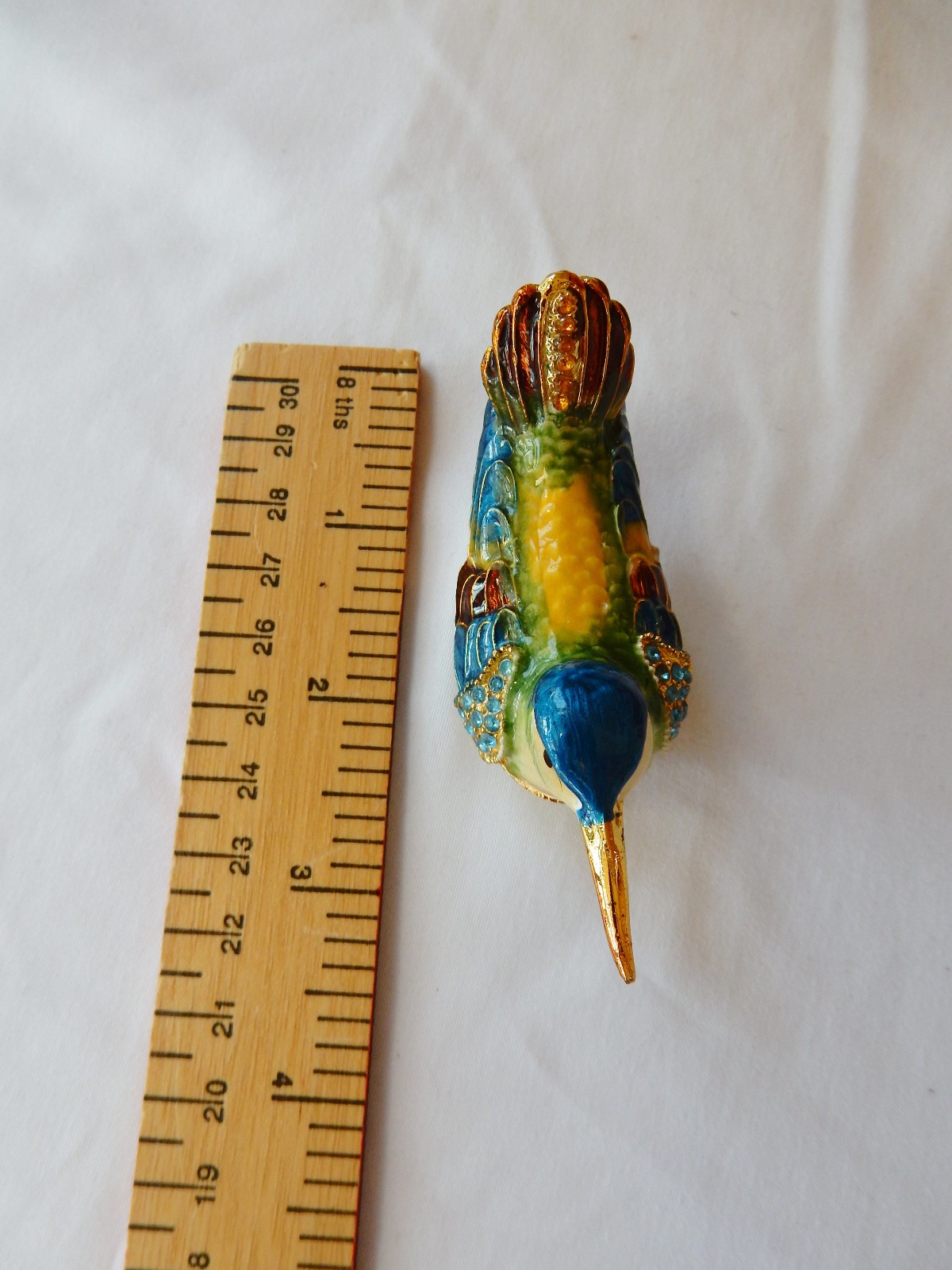 Hummingbird Jeweled Enamel Trinket Box, hand-painted, Austrian crystals