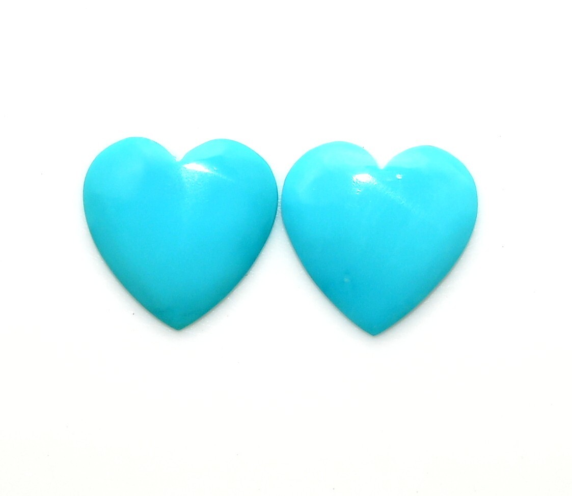 15×15 mm Certified Natural Turquoise Heart Shape Cabochon Pair 6.95 CTS Gemstone
