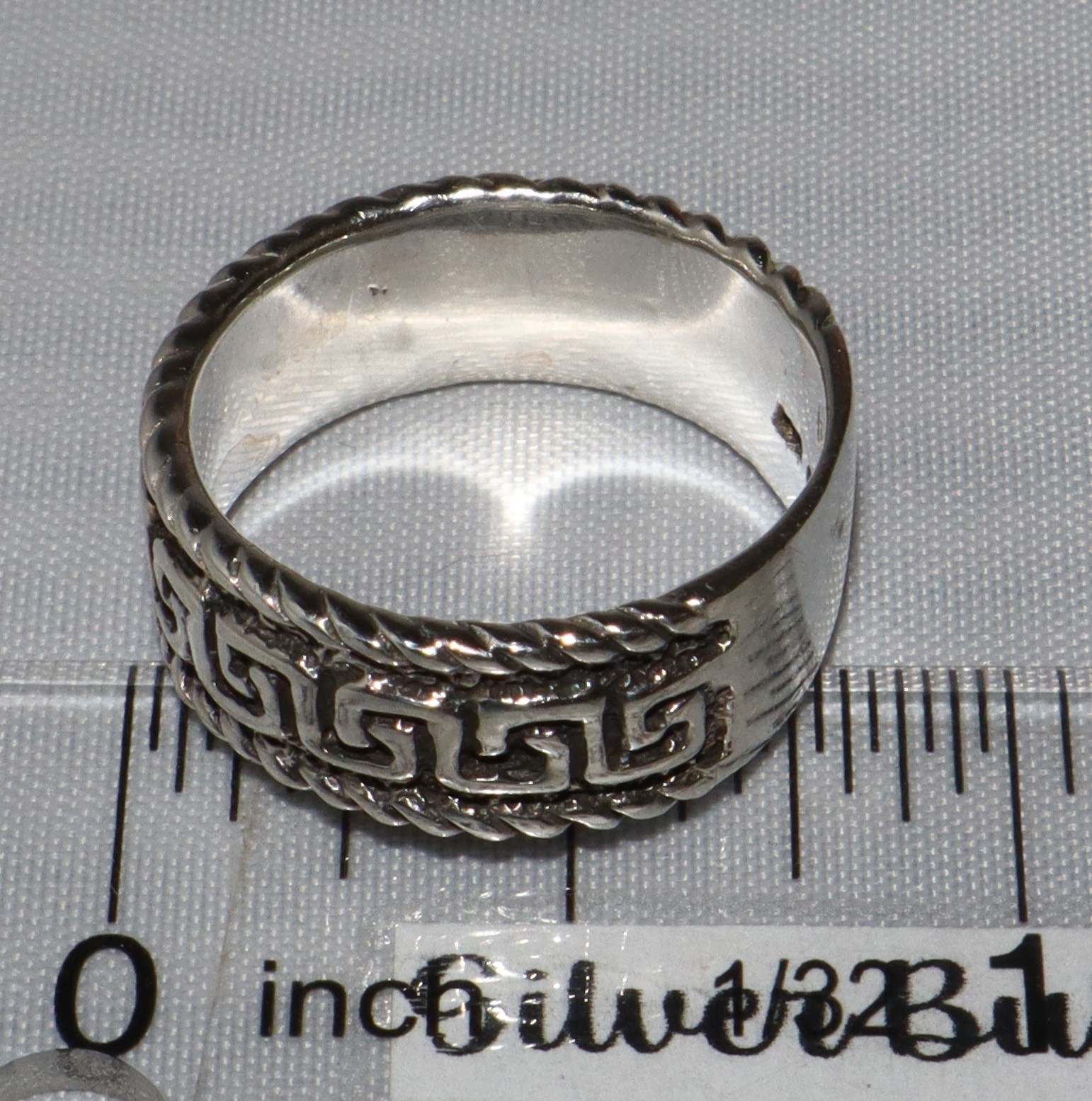 Vintage Sterling Silver Greek Key Band Ring Size 7+