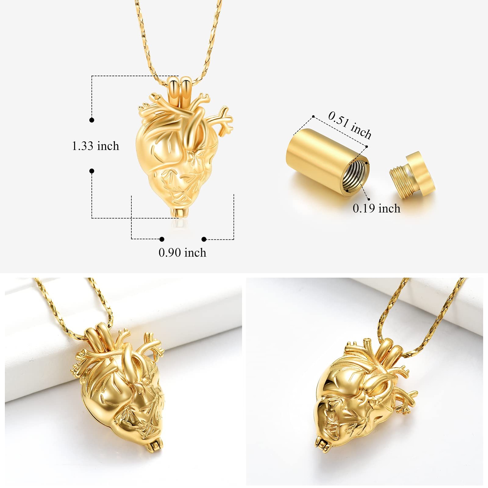 Cremation Jewelry Pendant Necklace for Ashes Holder – Anatomical Heart Urn Ne…