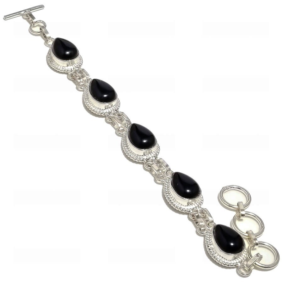 Black Onyx Gemstone Handmade 925 Sterling Silver Jewelry Bracelet Sz 7-8″