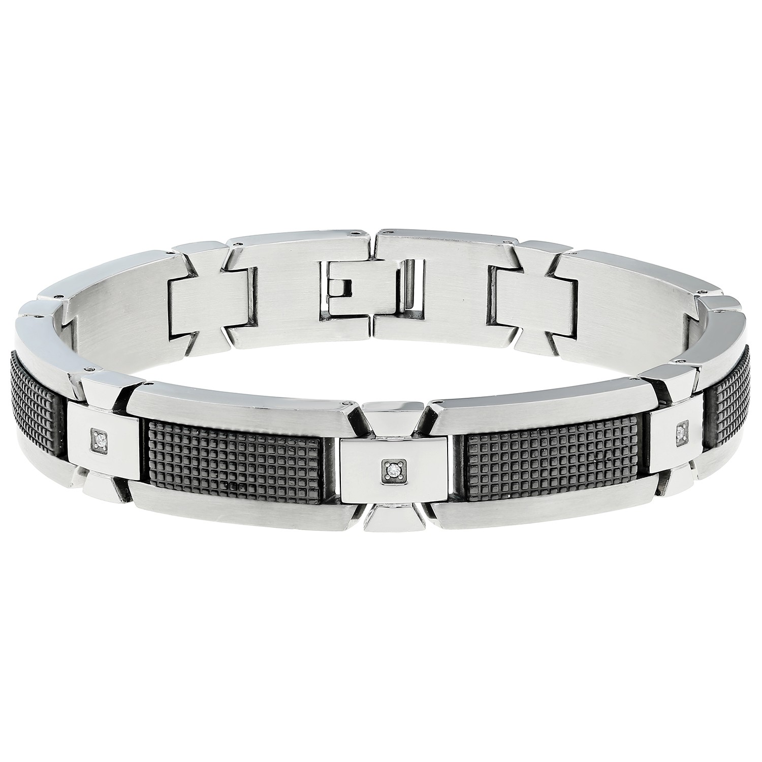 Stainless Steel Bracelet with 0.10 CTTW Diamonds Jewelry Gift for Men – 8.5 Inch