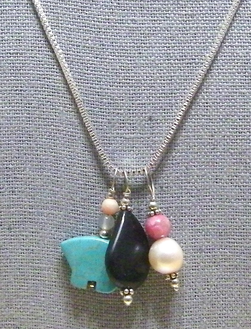 Sterling Silver Natural Gemstone Multi-Pendant Necklace…Handmade USA