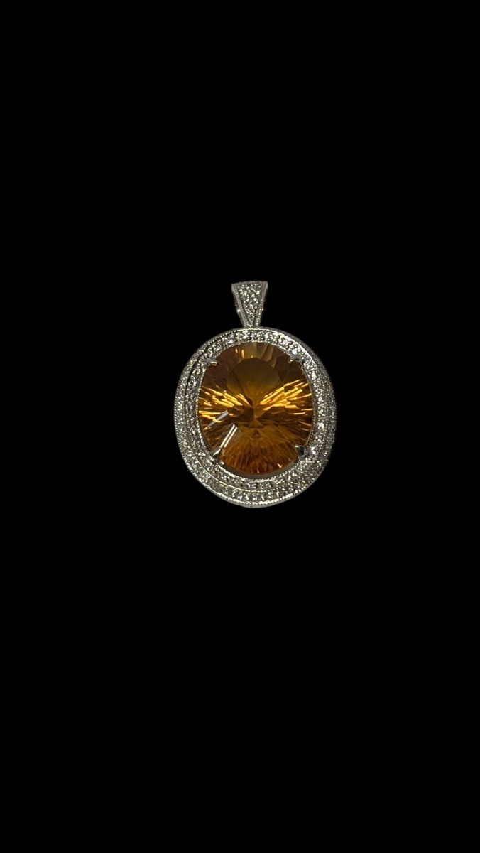 Elegant 14K White Gold Citrine & Diamond Pendant 9.95g (MP1043419)