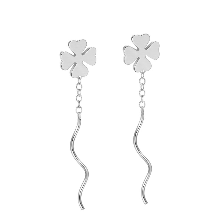 S925 Sterling Silver Wave Clover Dangle Pull Through Threader Stud Earrings K15