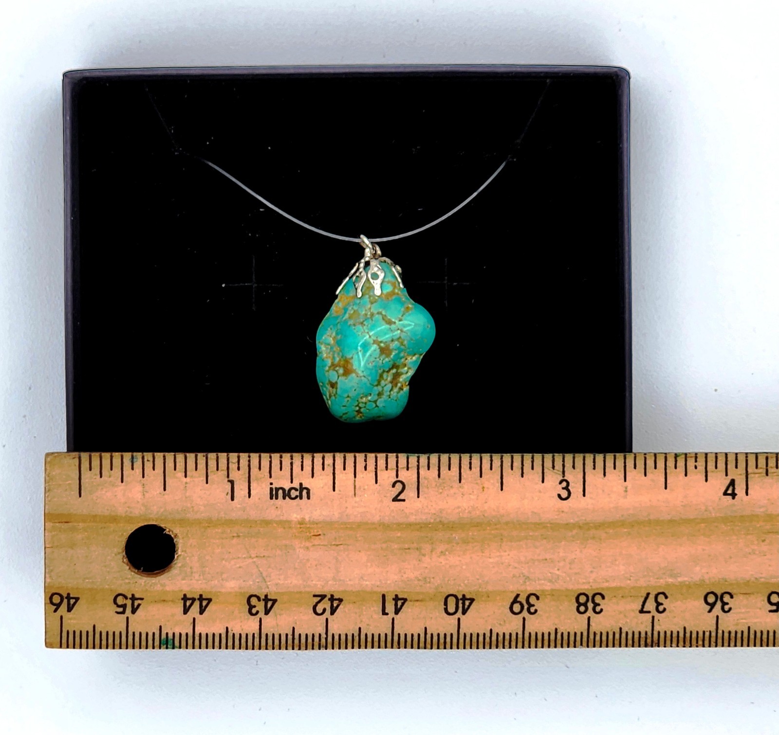 Simple Natural Inclusion Green Turquoise Stone Pendant 3.5gram 1″H x 3/4″W x 7mm