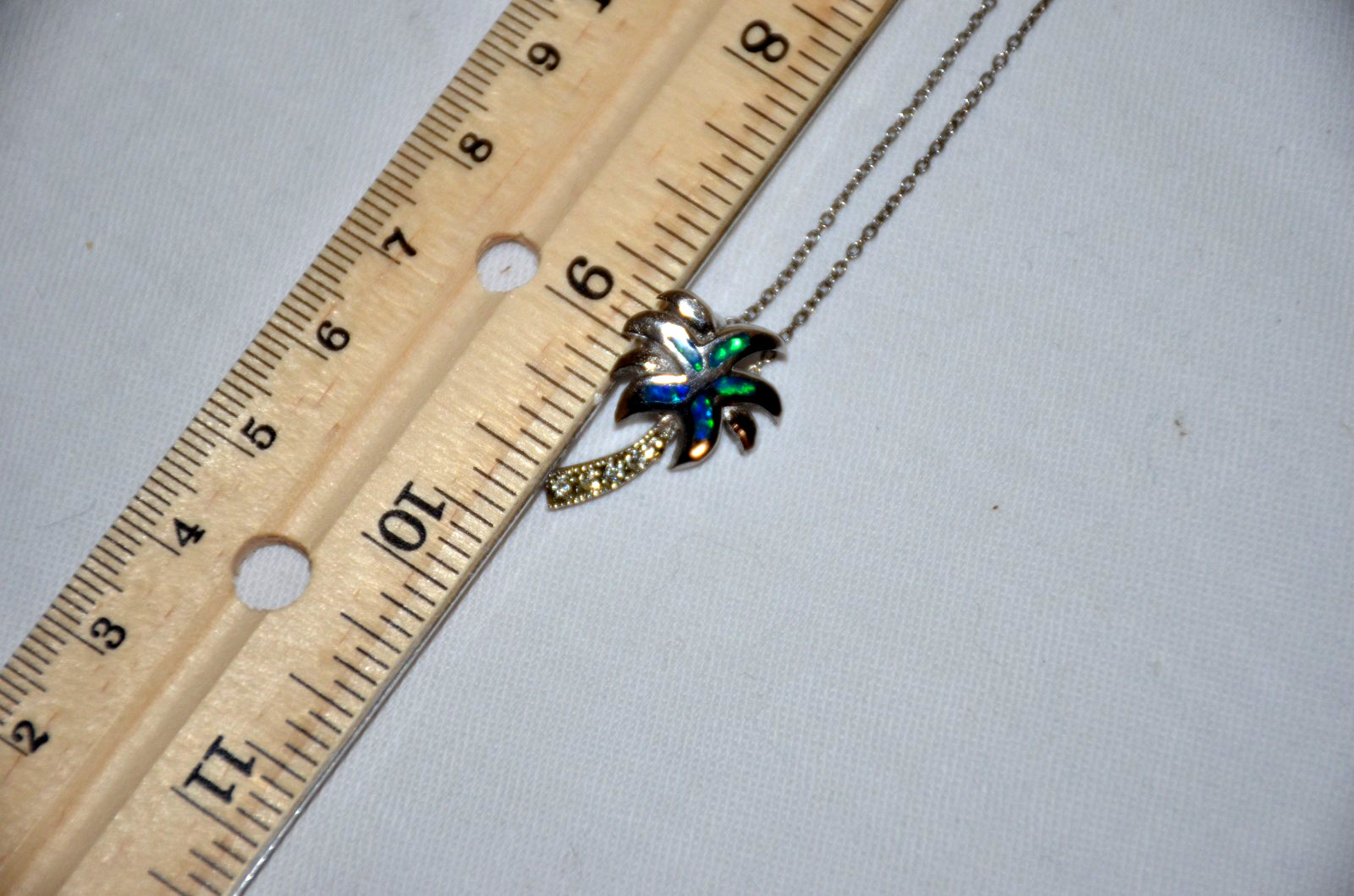 NEW Sterling Silver 925 Opal Inlay Palm Tree Necklace Pendamt Earrings Set