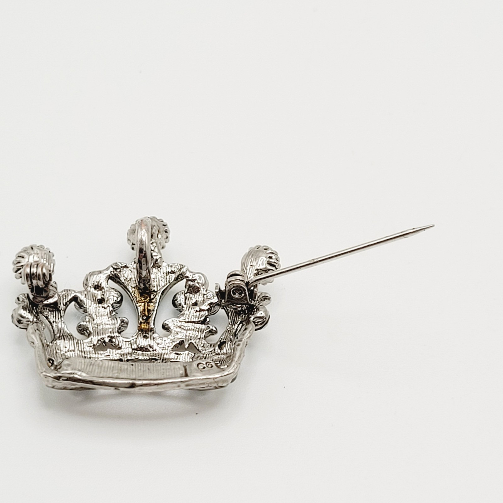 Regal Royal Queen Crown with Light Blue Rhinestone Silver Tone Pendant Brooch