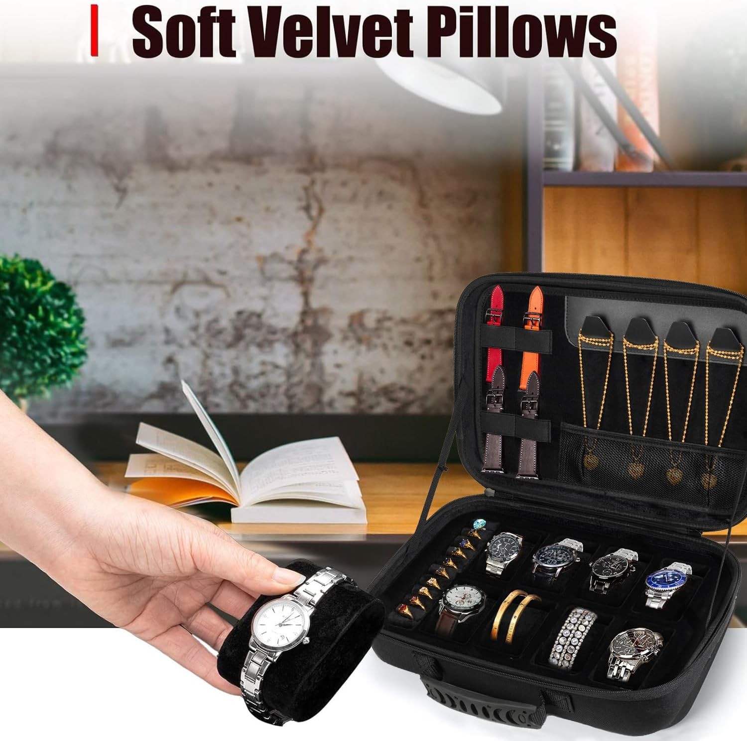 Travel Jewelry Box Watch Case, 8 Slots Watch Organizer for Men Women, Hard Stora