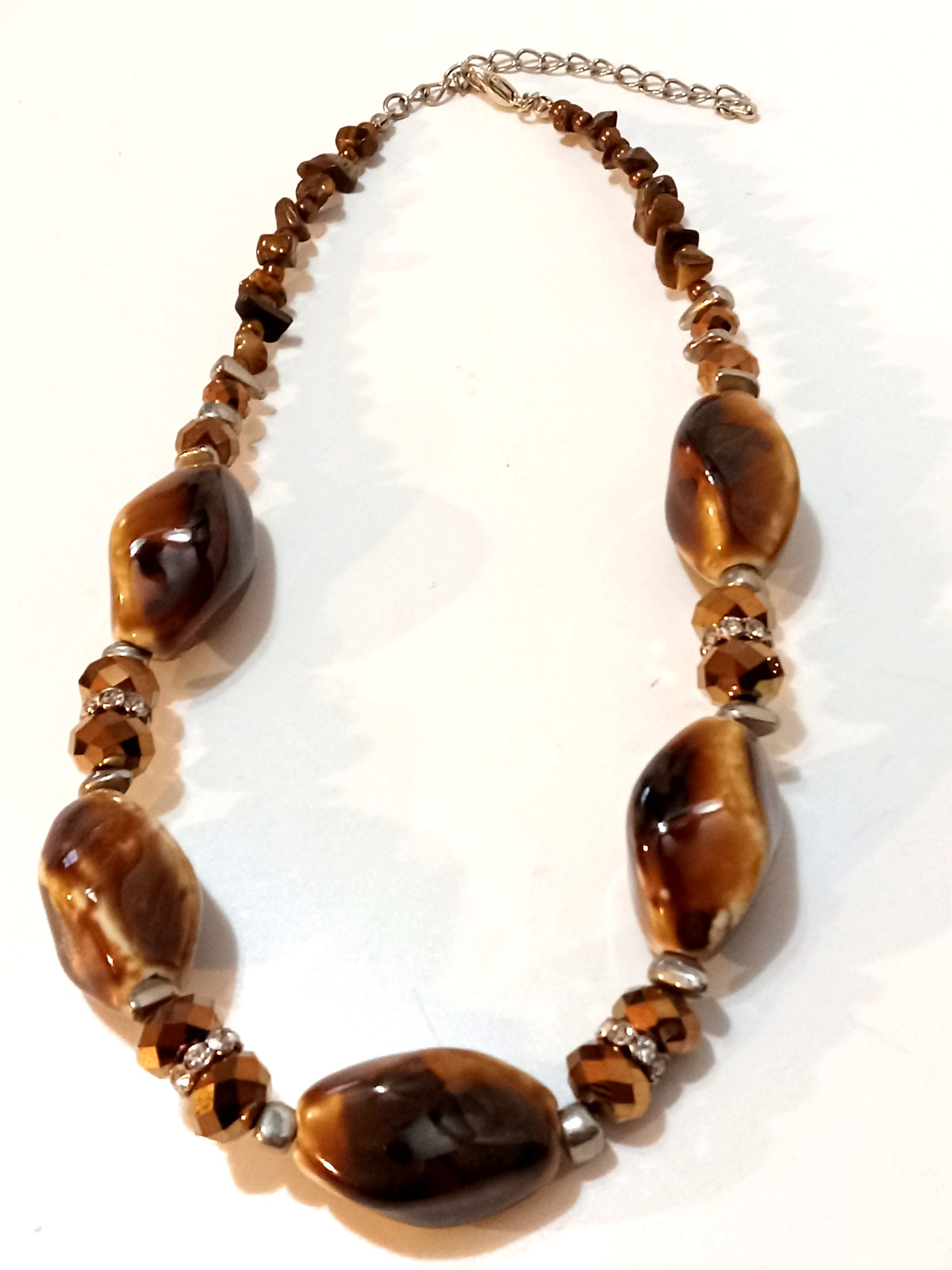 Ladies Hand-crafted Natural Stones Brown Tones & Beads Necklace 18 1/2″-21 1/2″