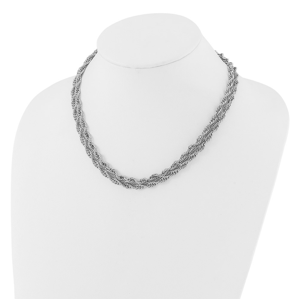 Sterling Silver Rhodium-plated Rope Link Chain Fancy Necklace 18.5″ 16.82gm
