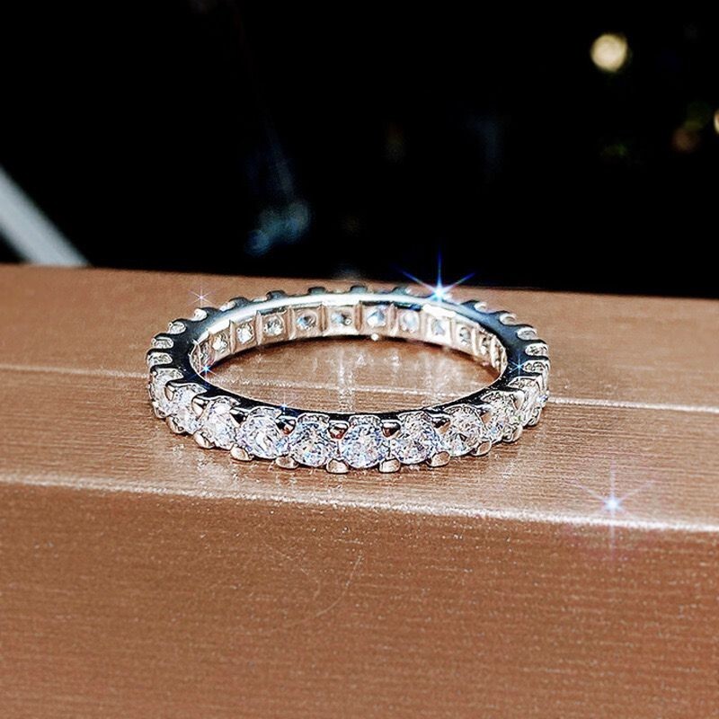 2 Colors Classic Women 14k Gold PLated Sparkling CZ Band Ring Wedding Engagement