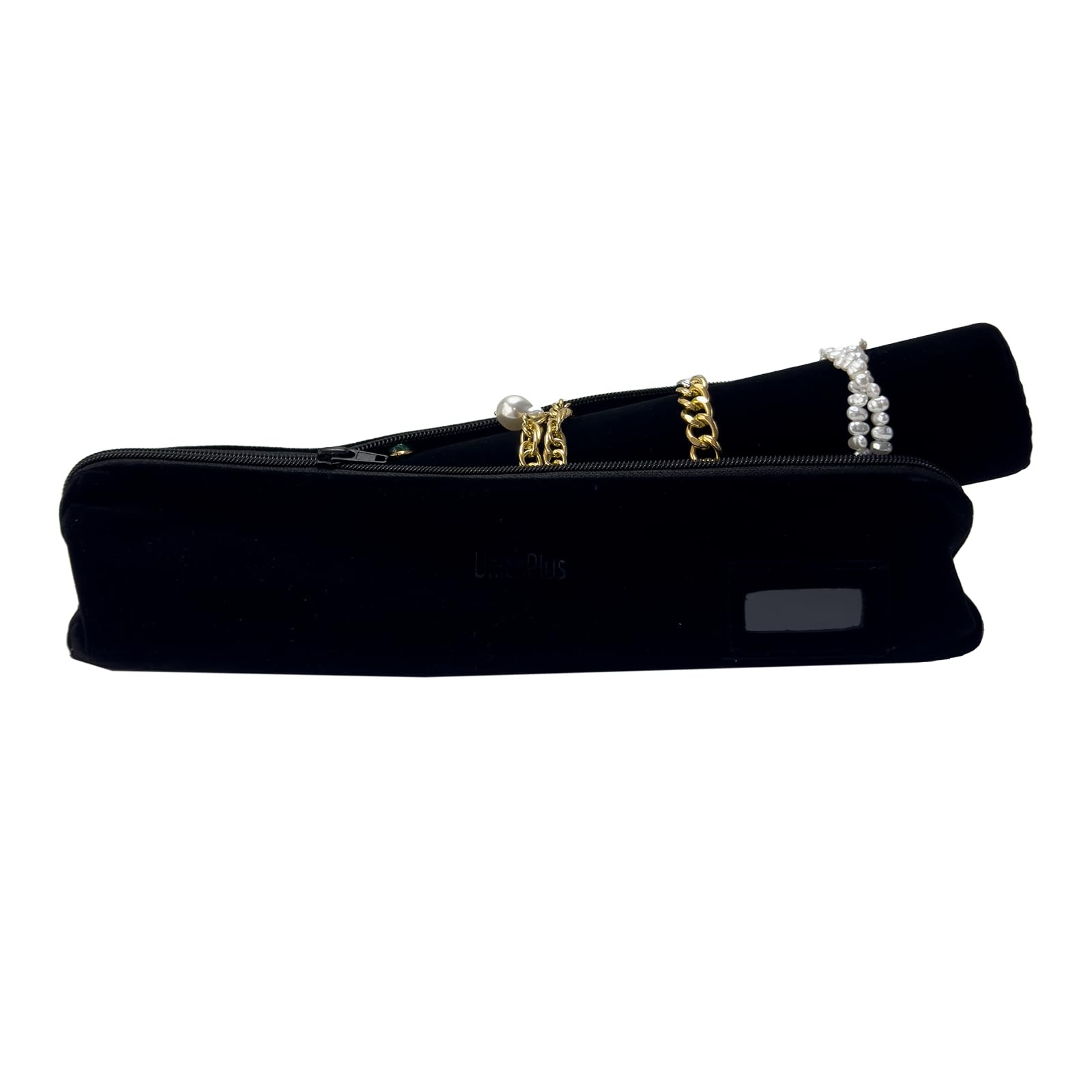 UnionPlus Velvet Jewelry Roll Bag for Brackets Bangles Watches, Large, Black