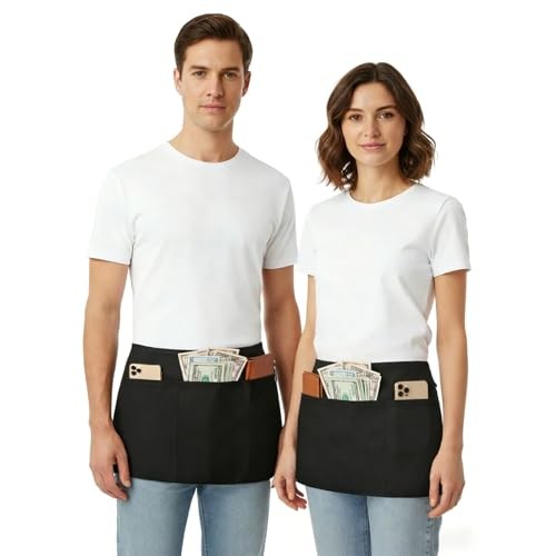 Server Aprons Waitress Aprons with 3 Pockets – Black Polyester B-01 Pack Black