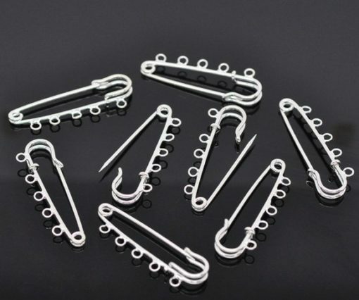 15 pcs Silver Plated Broocher Brooch 5 Holes Safety Pins Brooches – 50mm 2 inch
