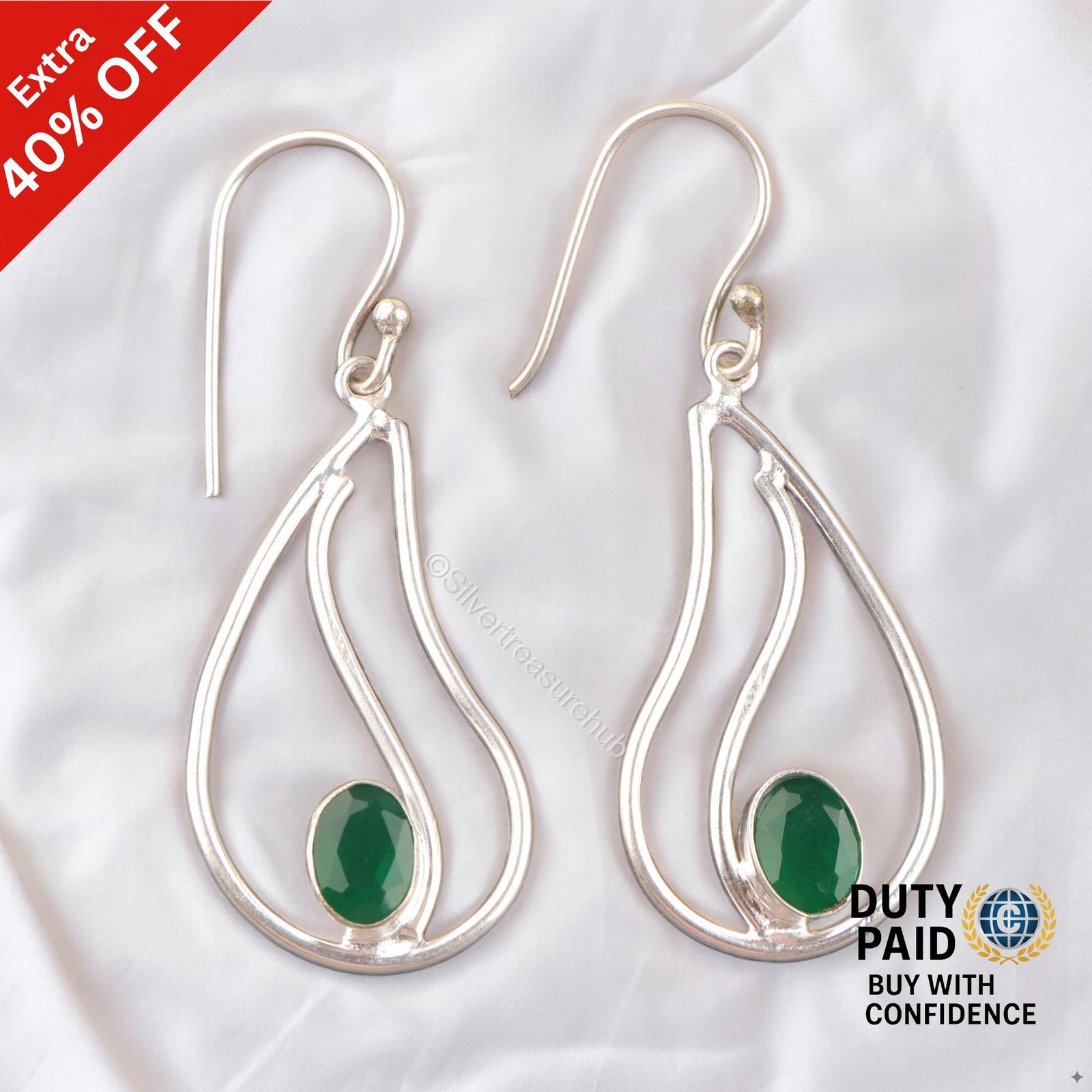 Oval Green Onyx Stone Sterling Silver Channel Set Drop Dangle Trendy Earrings