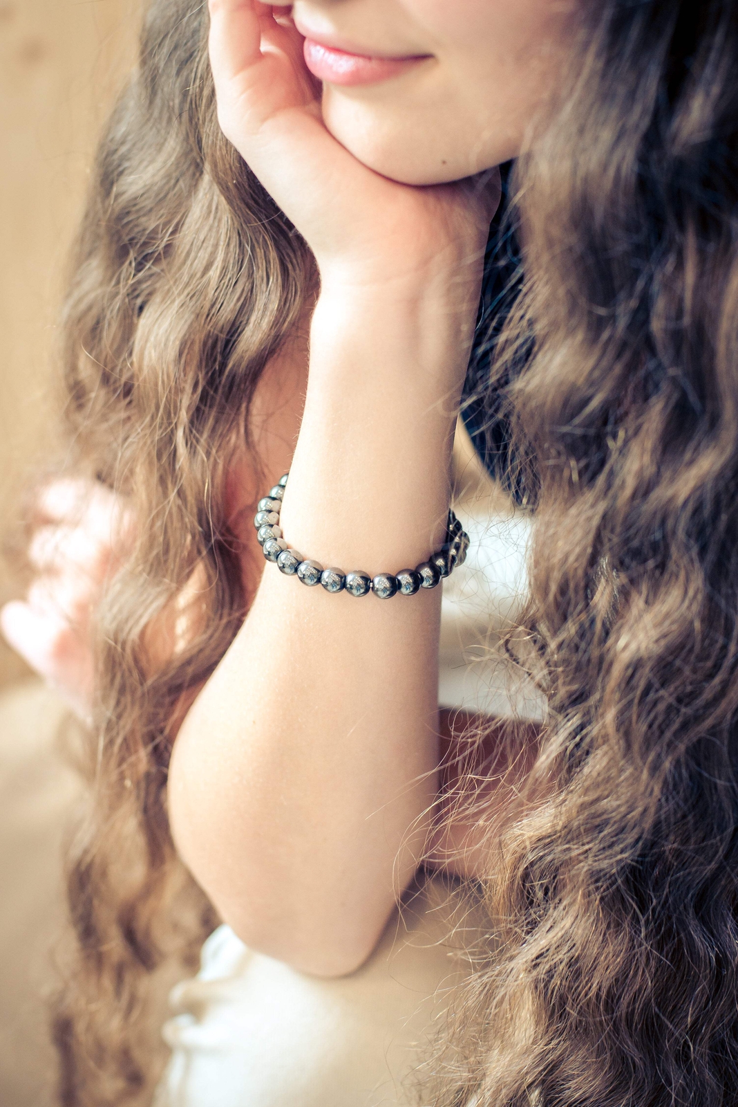 Hematite Ball Bracelet | 8mm Beads | Stretchy | Gemstone Bracelet