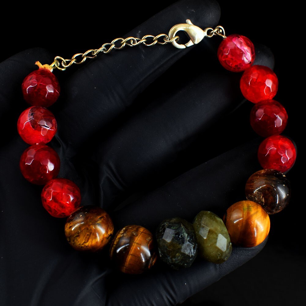 218.00 Cts Onyx ,Tiger Eye & Labradorite Beaded Beautiful Bracelet VK 31 E666