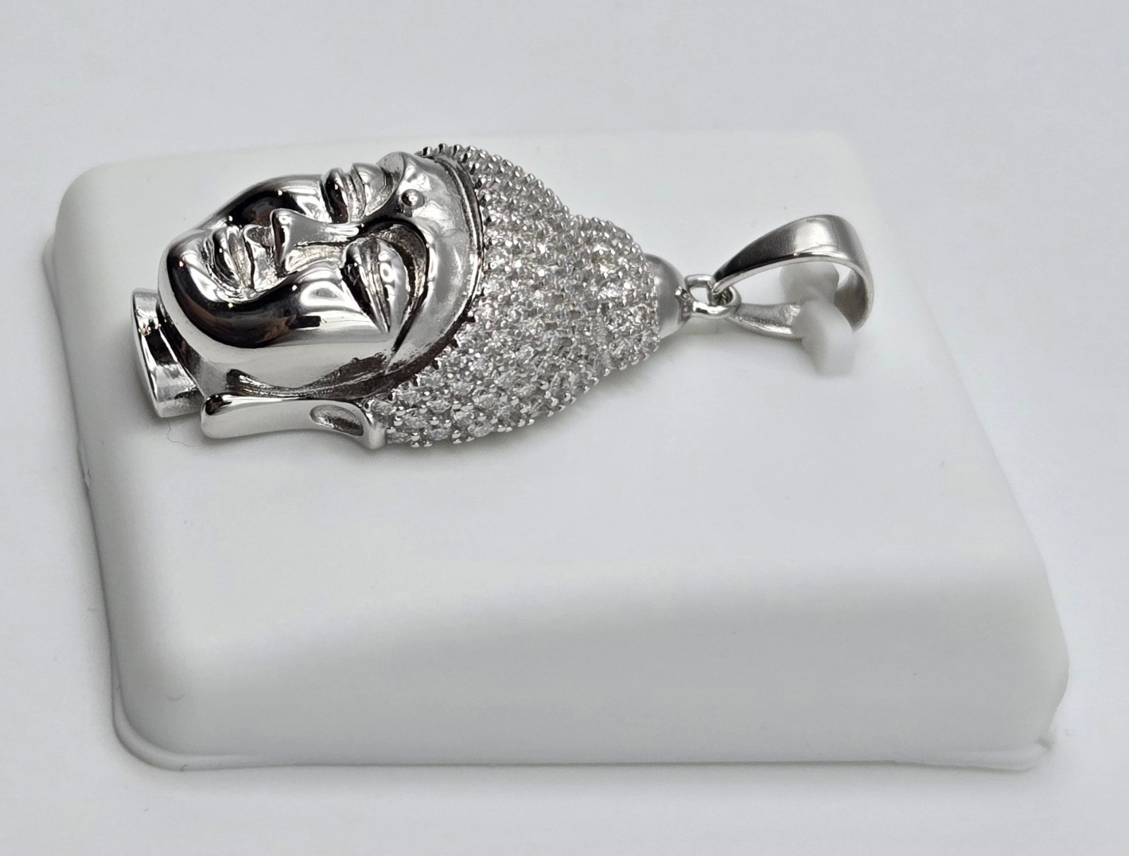 NEW Solid 925 Sterling Silver Buddha Meditation Pendant 4.0CTW MOISSANITE, USA