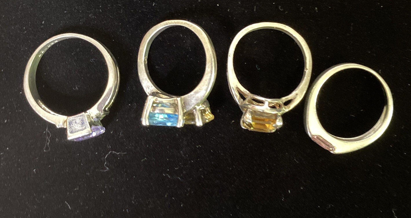 Vintage Sterling Silver Ring Lot of 4 Signed SS, RSC GEMS & Sz. Varies C11