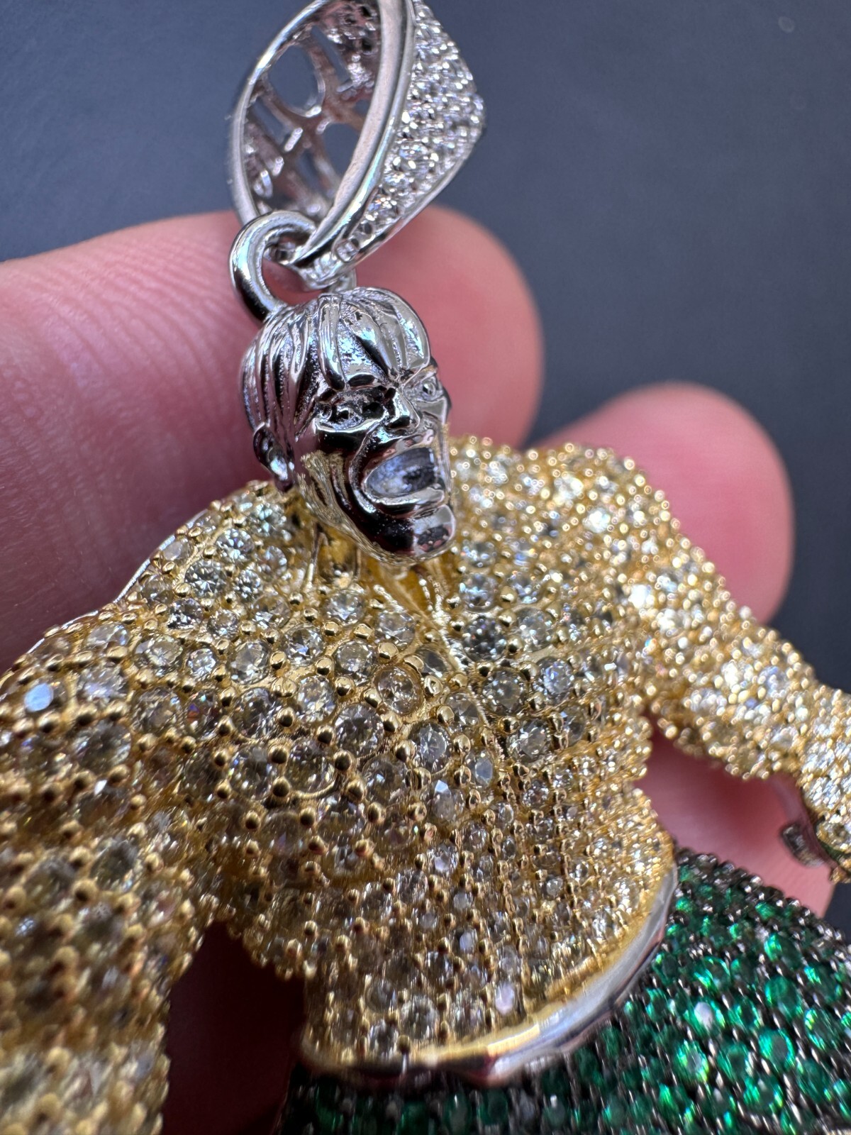 Real 925 Silver/14k Gold Plated LARGE Iced Hulk Superhero Pendant Necklace