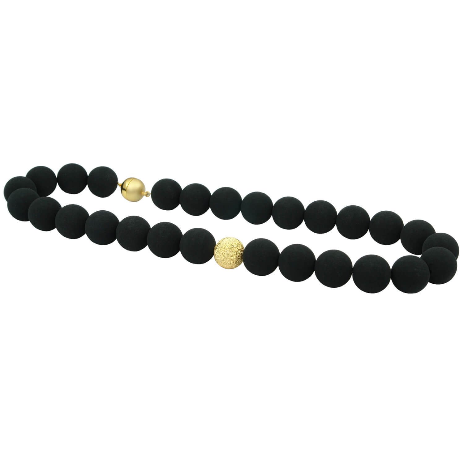 Chain Necklace Italian Lava & 925 Silver Gold Plated Asymmetrical Gold Black
