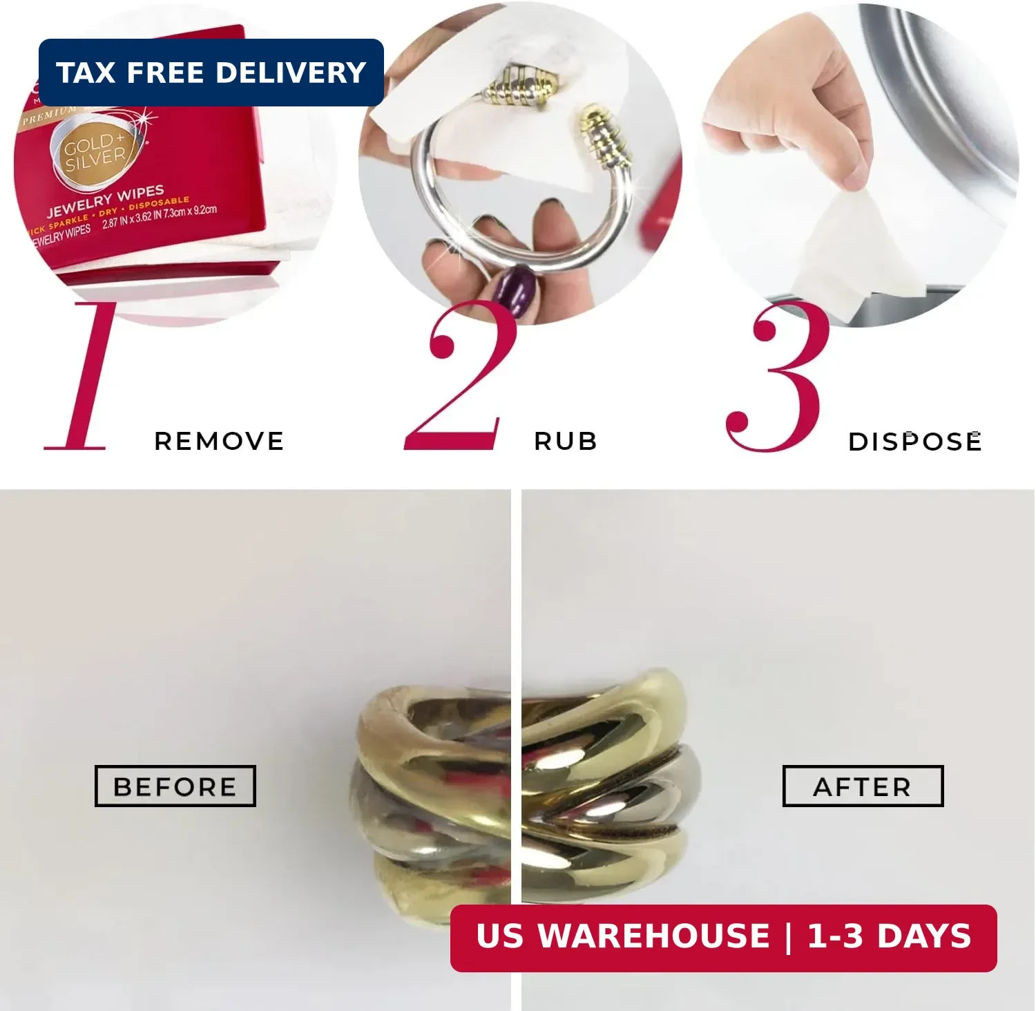 CONNOISSEURS Premium Edition Compact Jewelry Wipes No Rinse Gold and Silver Jewe