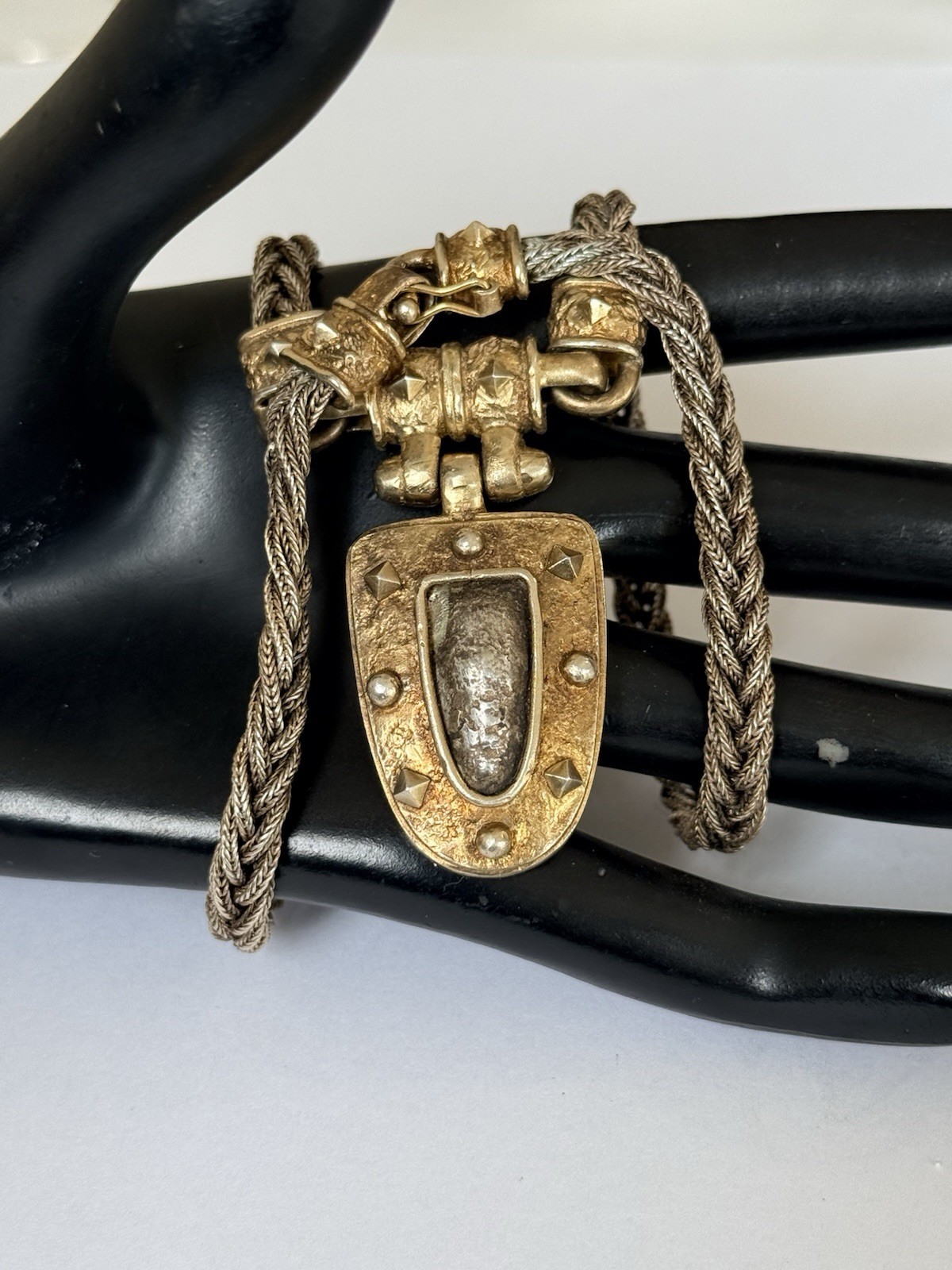 VINTAGE ANATOLI STERLING SILVER GOLD GILT BRAIDED LINK CHAIN NECKLACE 45-GRAMS